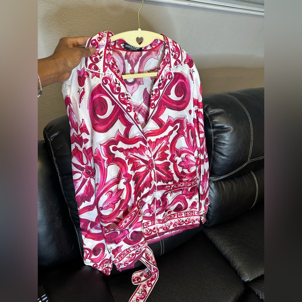 Vibrant Dolce and Gabbana  Pink and White Patterned Blouse